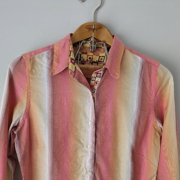 Robert Graham Shirt Women's 10 Pink Orange Stripe Button Up Geometric Cuffs - Picture 2 of 9